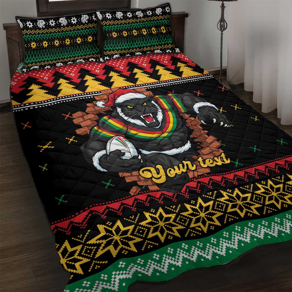 Merry Panther Roar Personalized Quilt Bed Set Christmas Rugby League Spirit - Aussie Hoodie