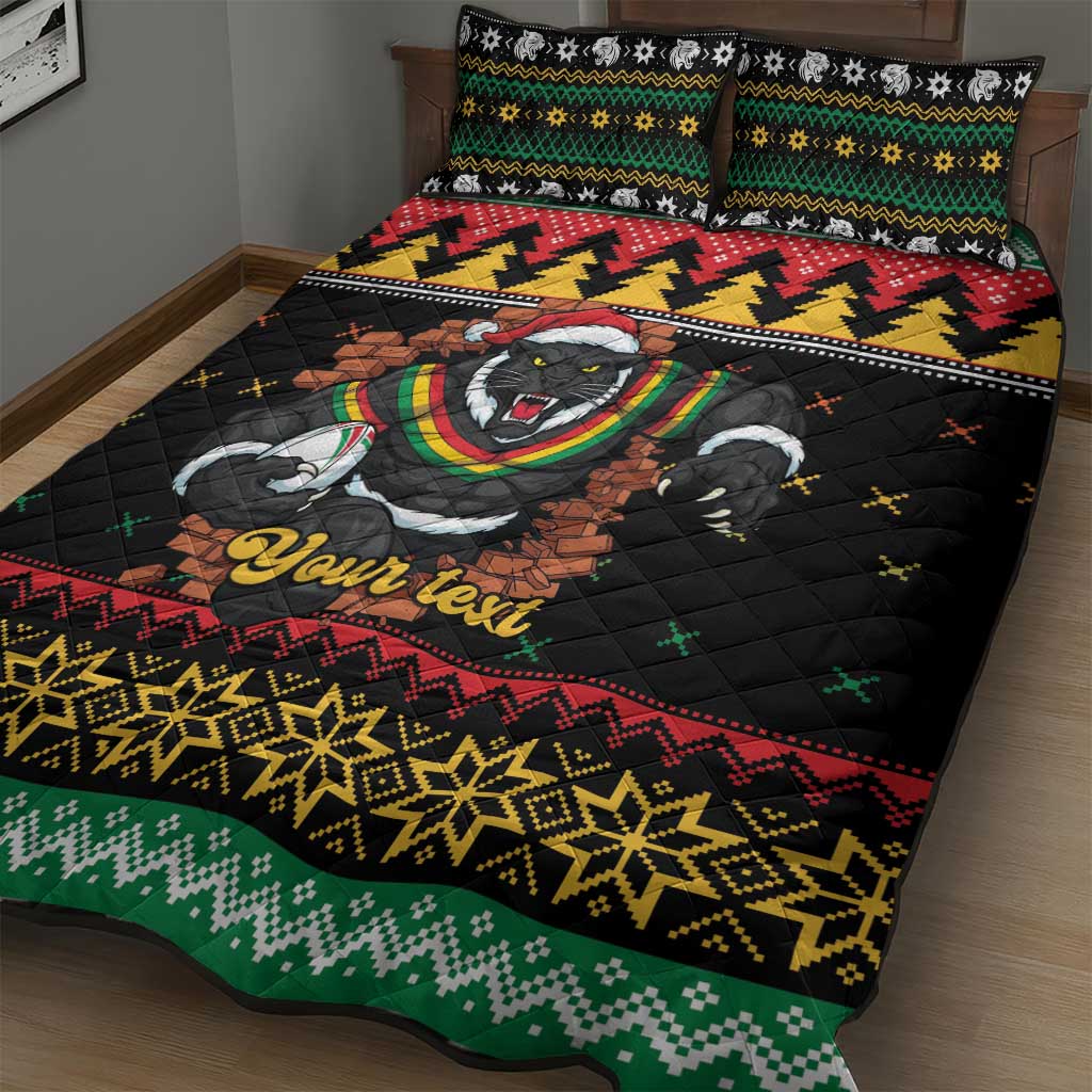 Merry Panther Roar Personalized Quilt Bed Set Christmas Rugby League Spirit - Aussie Hoodie