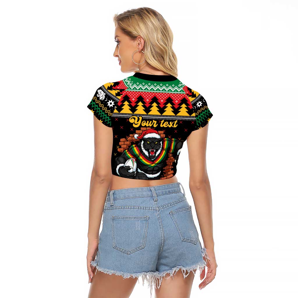 Merry Panther Roar Personalized Raglan Cropped T Shirt Christmas Rugby League Spirit - Aussie Hoodie