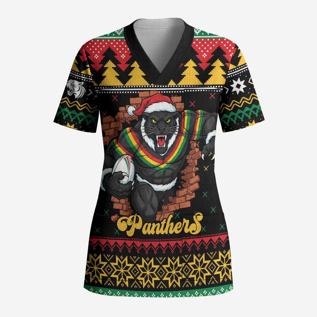 Merry Panther Roar Personalized Scrub Top Christmas Rugby League Spirit - Aussie Hoodie