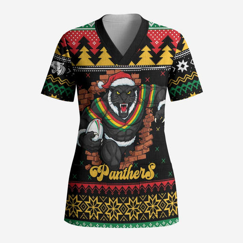 Merry Panther Roar Personalized Scrub Top Christmas Rugby League Spirit - Aussie Hoodie