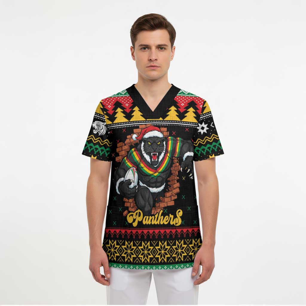Merry Panther Roar Personalized Scrub Top Christmas Rugby League Spirit - Aussie Hoodie