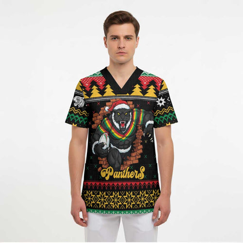 Merry Panther Roar Personalized Scrub Top Christmas Rugby League Spirit - Aussie Hoodie