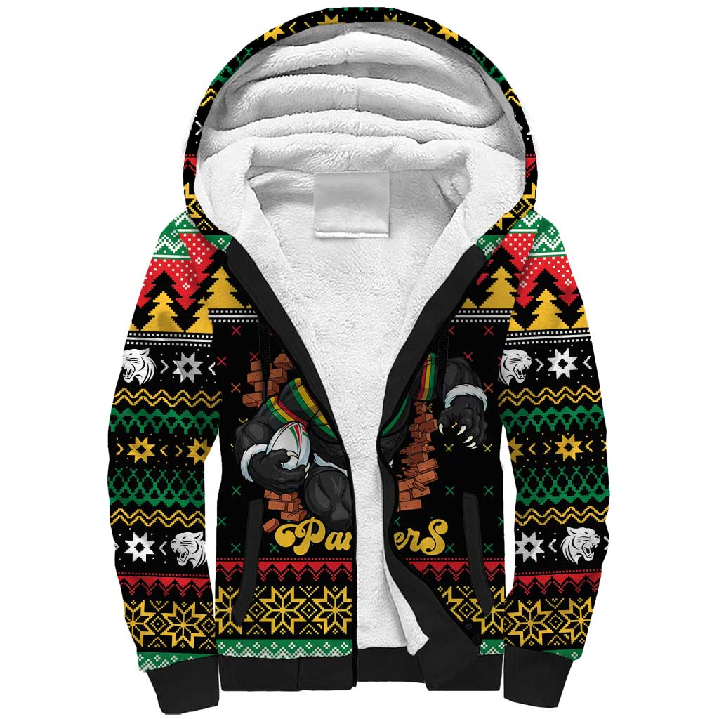 Merry Panther Roar Personalized Sherpa Hoodie Christmas Rugby League Spirit - Aussie Hoodie