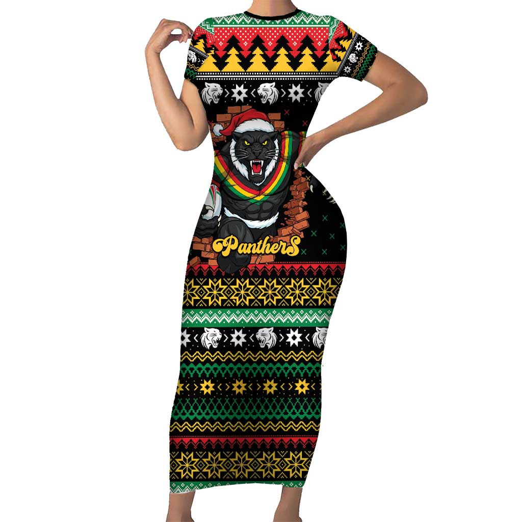 Merry Panther Roar Personalized Short Sleeve Bodycon Dress Christmas Rugby League Spirit - Aussie Hoodie
