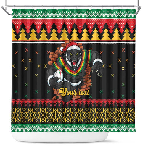 Merry Panther Roar Personalized Shower Curtain Christmas Rugby League Spirit - Aussie Hoodie