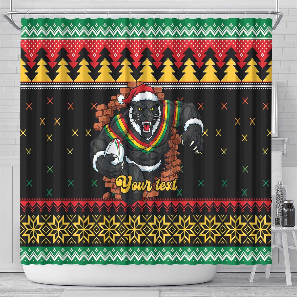 Merry Panther Roar Personalized Shower Curtain Christmas Rugby League Spirit - Aussie Hoodie