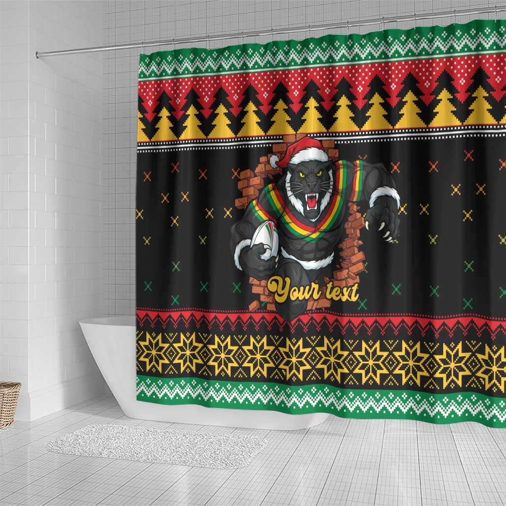 Merry Panther Roar Personalized Shower Curtain Christmas Rugby League Spirit - Aussie Hoodie