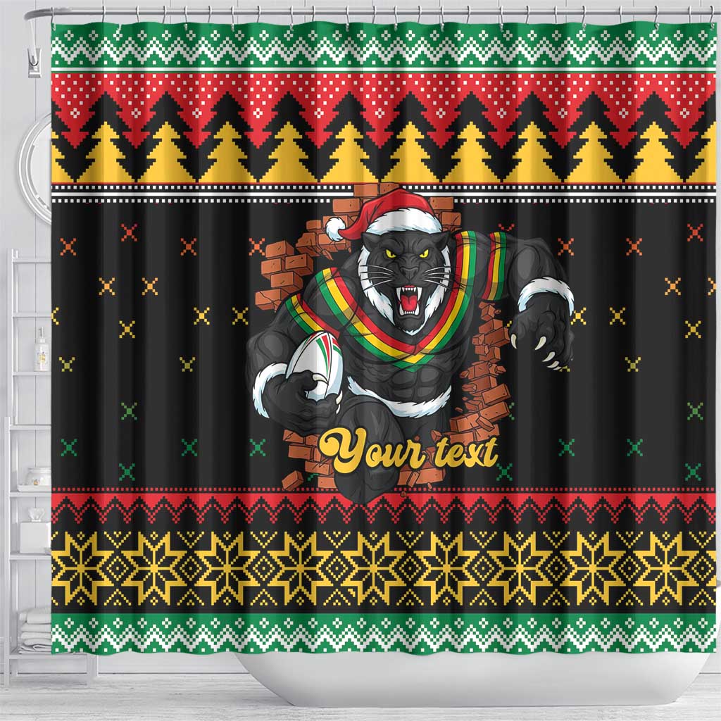 Merry Panther Roar Personalized Shower Curtain Christmas Rugby League Spirit - Aussie Hoodie