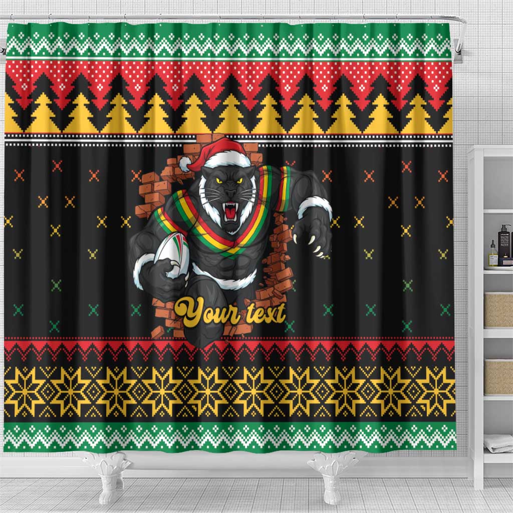 Merry Panther Roar Personalized Shower Curtain Christmas Rugby League Spirit - Aussie Hoodie