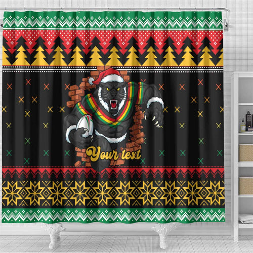 Merry Panther Roar Personalized Shower Curtain Christmas Rugby League Spirit - Aussie Hoodie