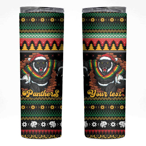 Merry Panther Roar Personalized Skinny Tumbler Christmas Rugby League Spirit - Aussie Hoodie