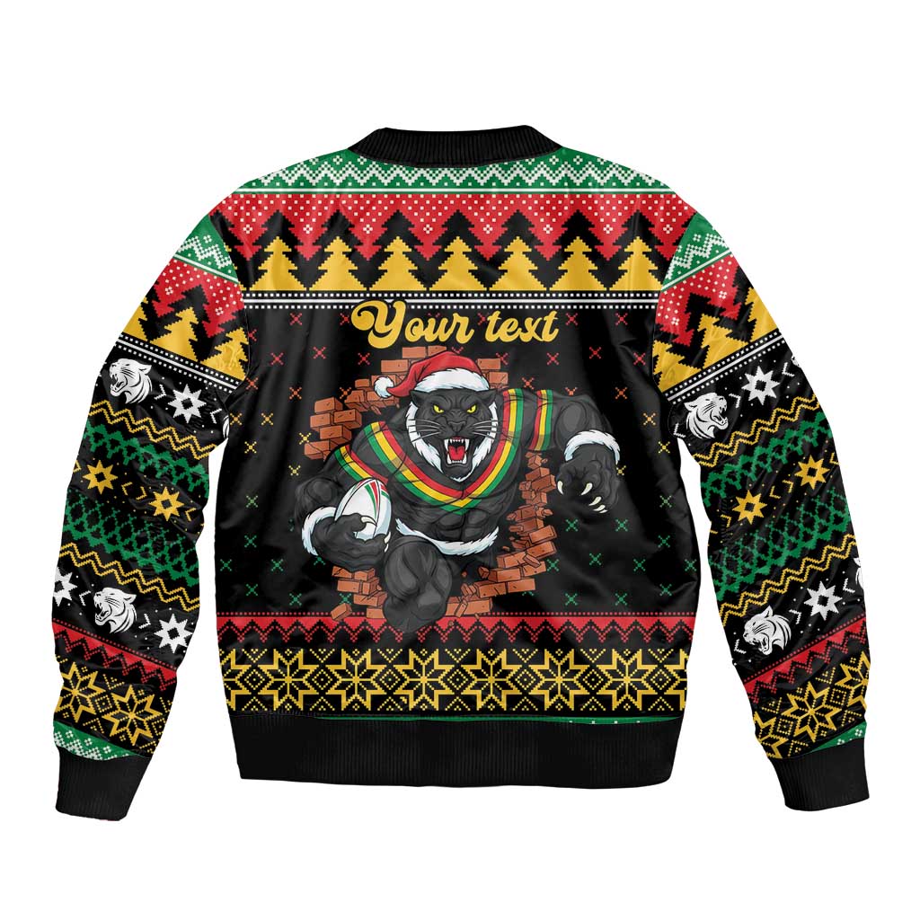 Merry Panther Roar Personalized Sleeve Zip Bomber Jacket Christmas Rugby League Spirit - Aussie Hoodie