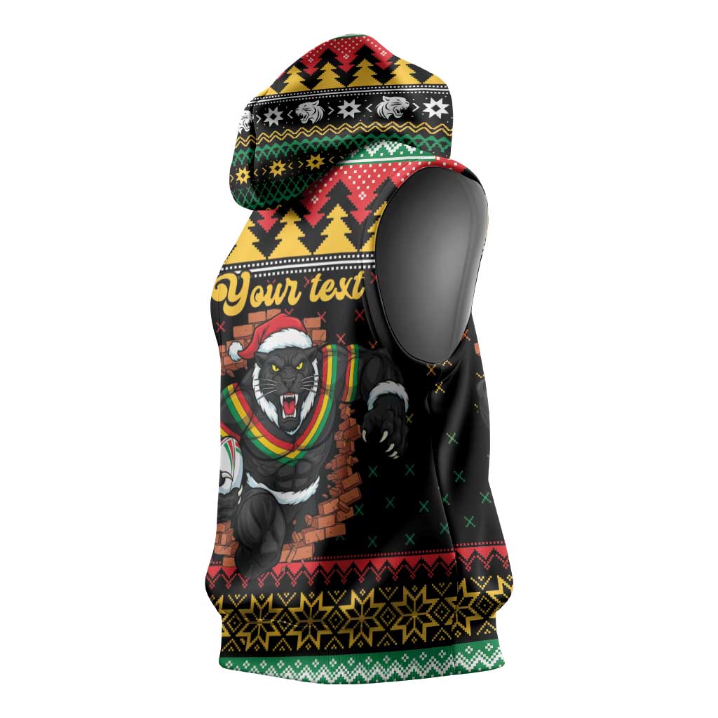Merry Panther Roar Personalized Sleeveless Hoodie Christmas Rugby League Spirit - Aussie Hoodie