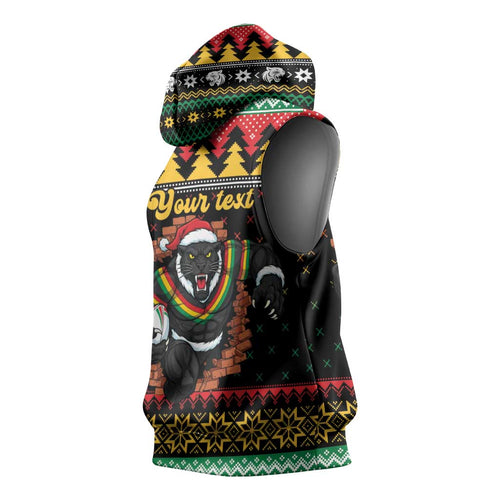 Merry Panther Roar Personalized Sleeveless Hoodie Christmas Rugby League Spirit - Aussie Hoodie