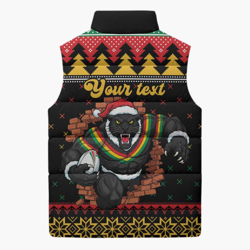 Merry Panther Roar Personalized Sleeveless Puffer Jacket Christmas Rugby League Spirit - Aussie Hoodie