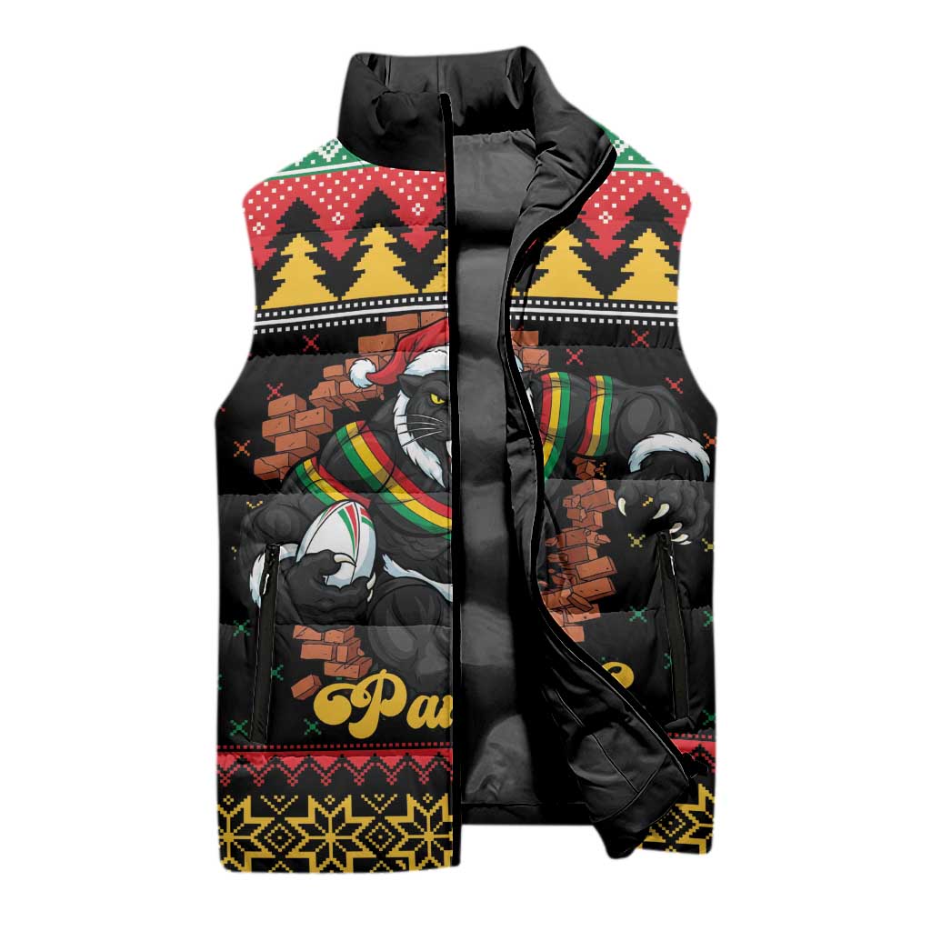 Merry Panther Roar Personalized Sleeveless Puffer Jacket Christmas Rugby League Spirit - Aussie Hoodie