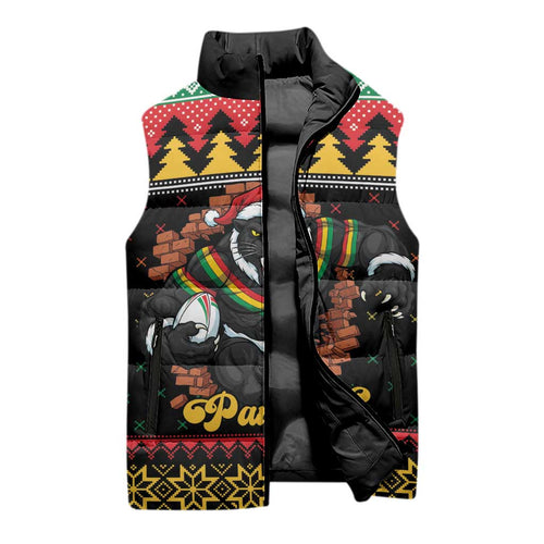 Merry Panther Roar Personalized Sleeveless Puffer Jacket Christmas Rugby League Spirit - Aussie Hoodie