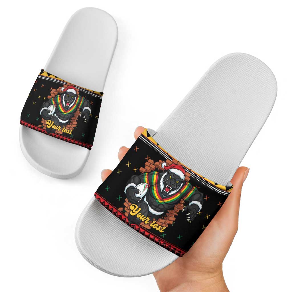 Merry Panther Roar Personalized Slide Sandals Christmas Rugby League Spirit - Aussie Hoodie