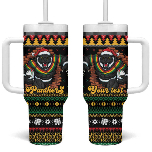 Merry Panther Roar Personalized Tumbler With Handle Christmas Rugby League Spirit - Aussie Hoodie