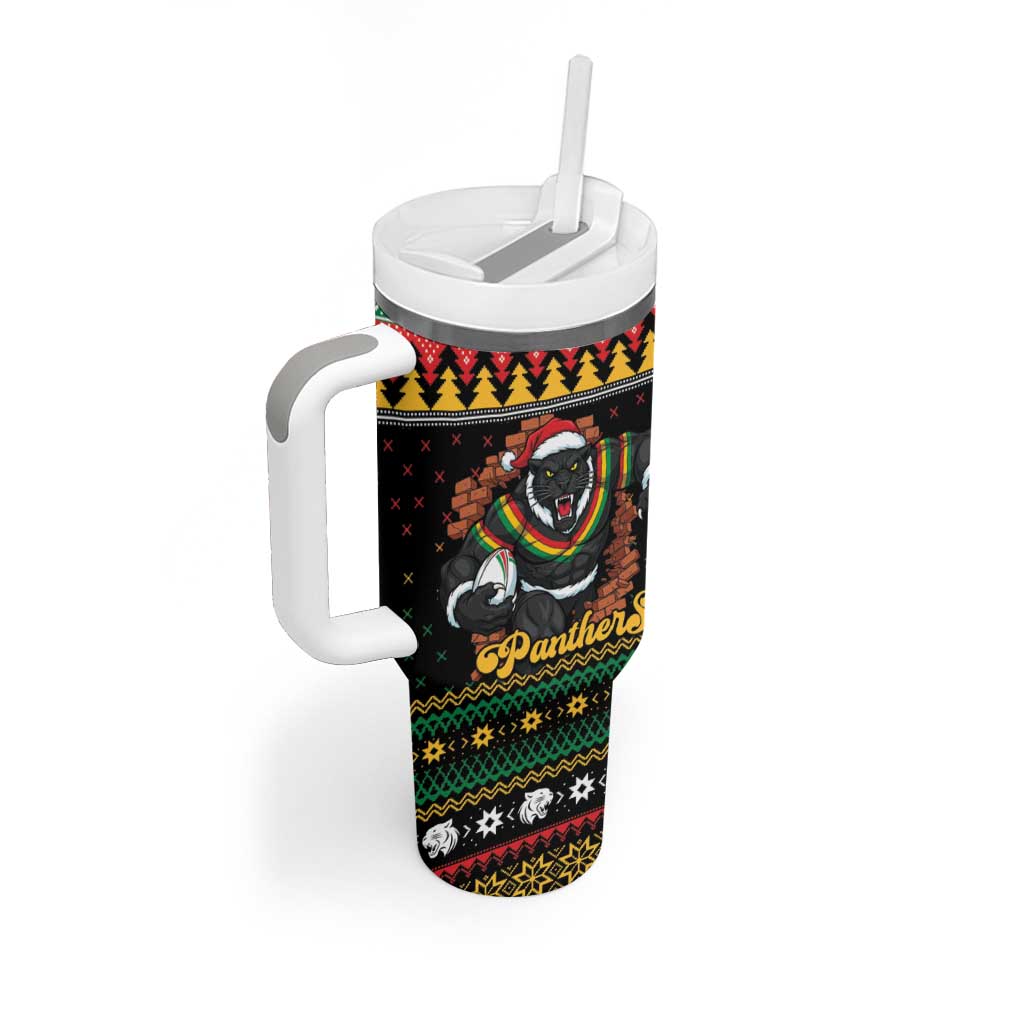 Merry Panther Roar Personalized Tumbler With Handle Christmas Rugby League Spirit - Aussie Hoodie