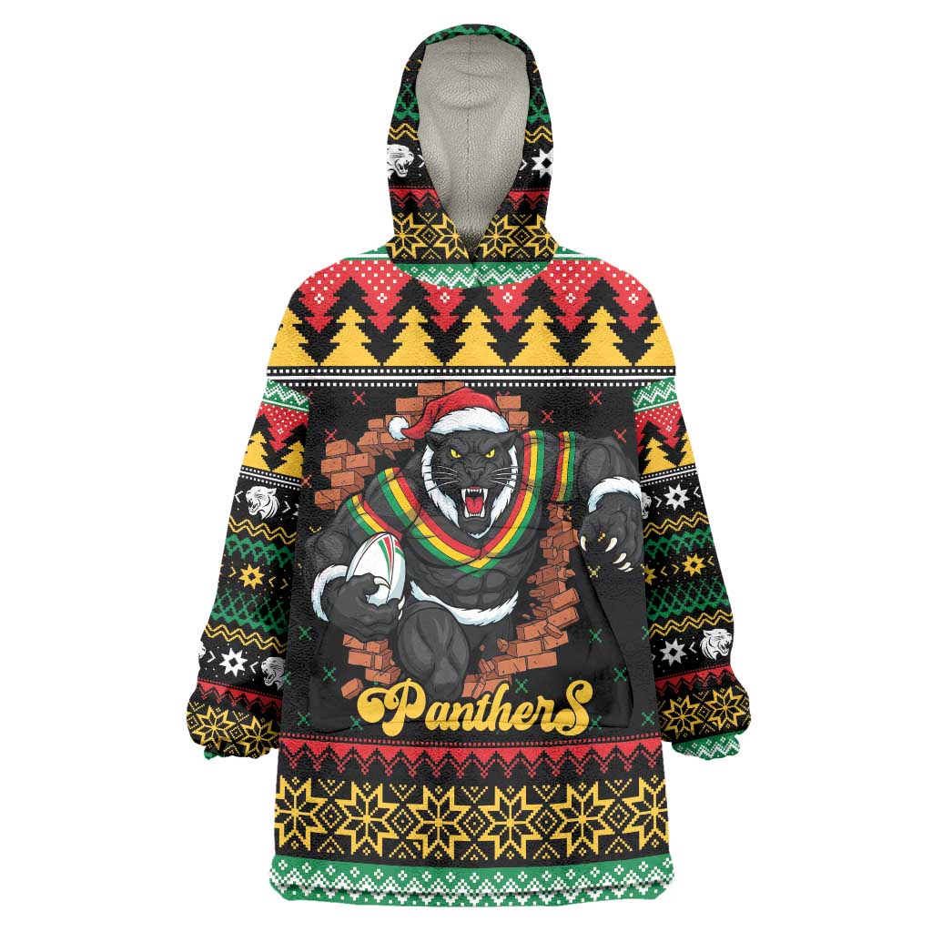 Merry Panther Roar Personalized Wearable Blanket Hoodie Christmas Rugby League Spirit - Aussie Hoodie