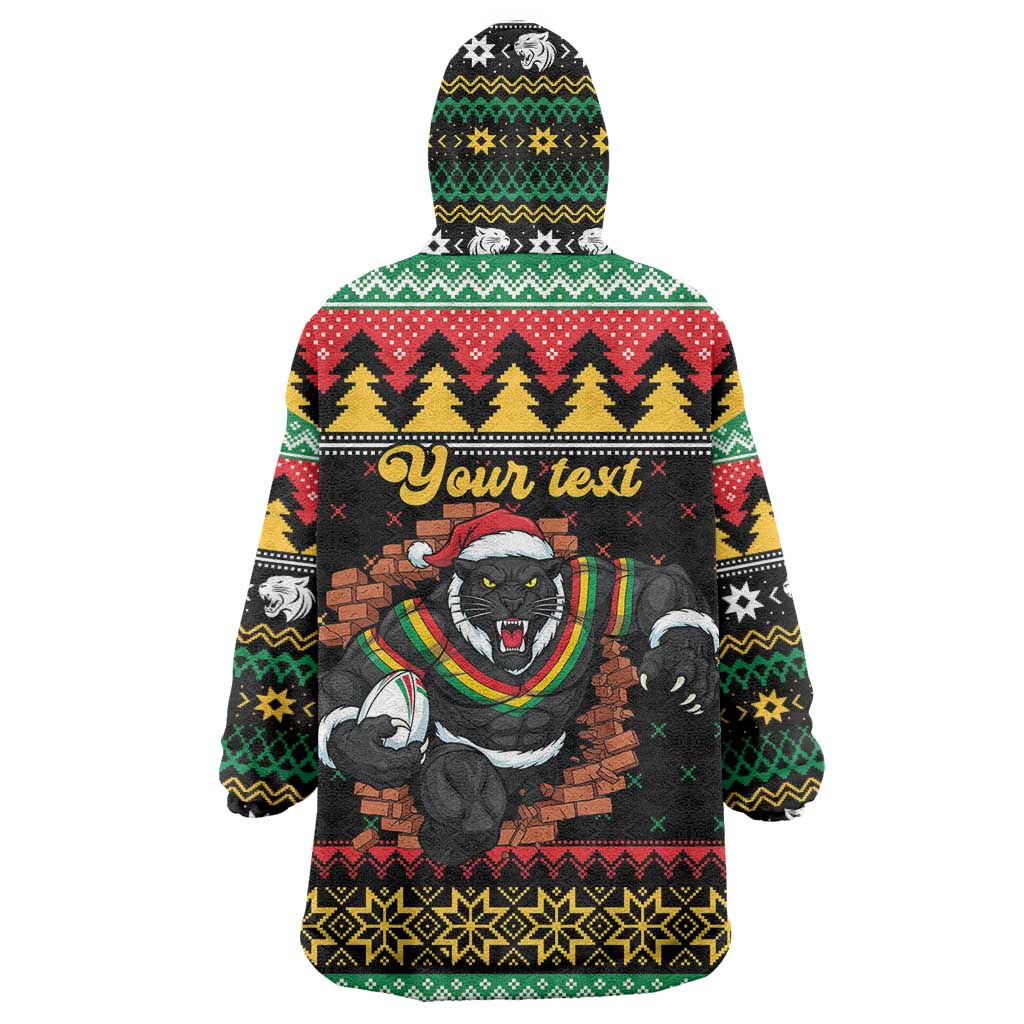 Merry Panther Roar Personalized Wearable Blanket Hoodie Christmas Rugby League Spirit - Aussie Hoodie