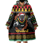 Merry Panther Roar Personalized Wearable Blanket Hoodie Christmas Rugby League Spirit - Aussie Hoodie