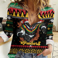 Merry Panther Roar Personalized Women Casual Shirt Christmas Rugby League Spirit - Aussie Hoodie