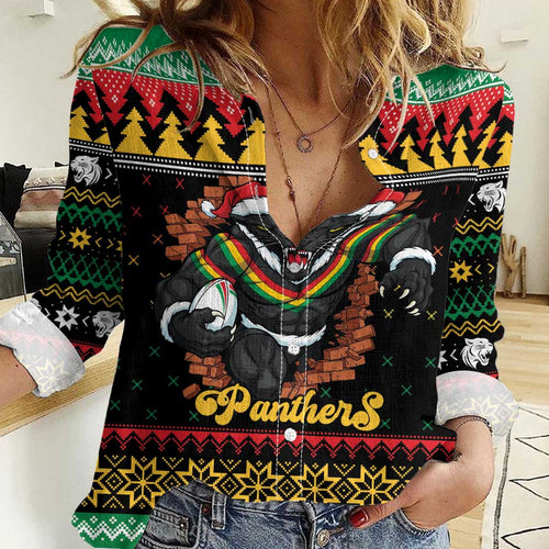 Merry Panther Roar Personalized Women Casual Shirt Christmas Rugby League Spirit - Aussie Hoodie