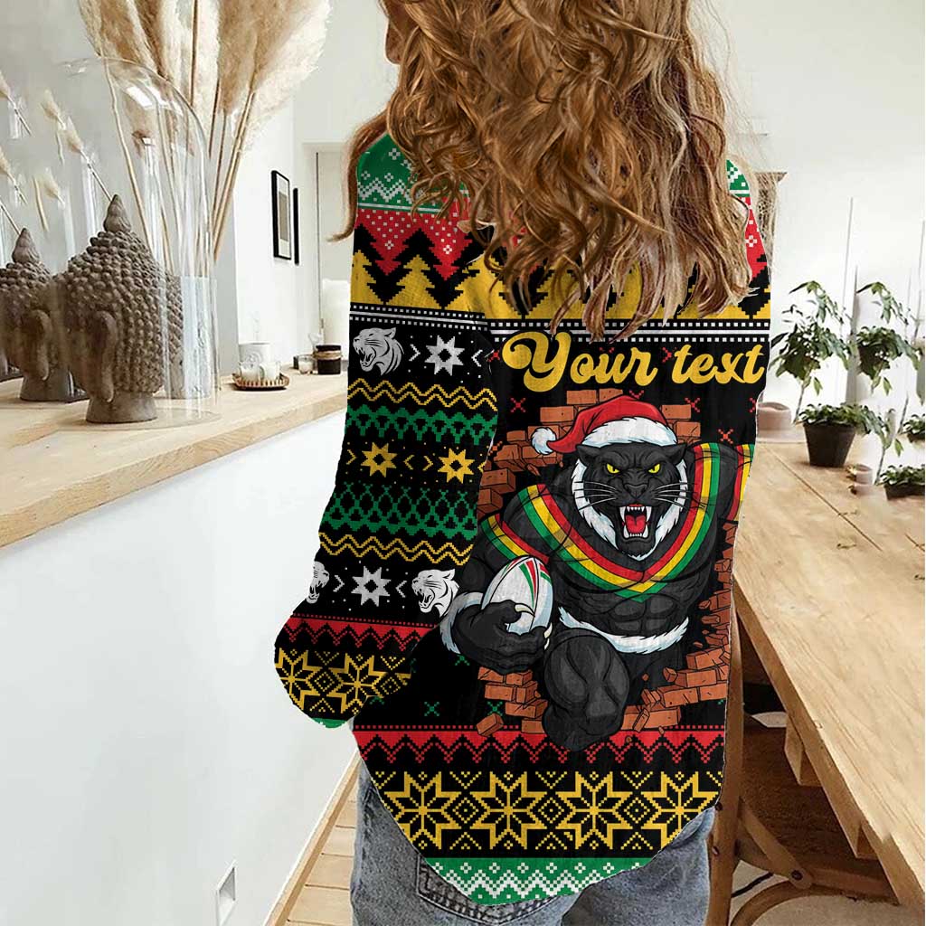Merry Panther Roar Personalized Women Casual Shirt Christmas Rugby League Spirit - Aussie Hoodie