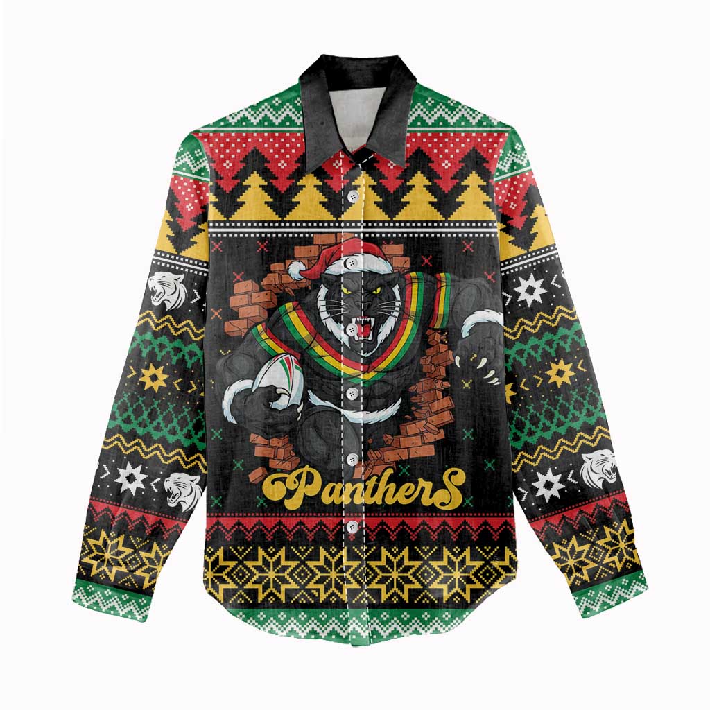 Merry Panther Roar Personalized Women Casual Shirt Christmas Rugby League Spirit - Aussie Hoodie