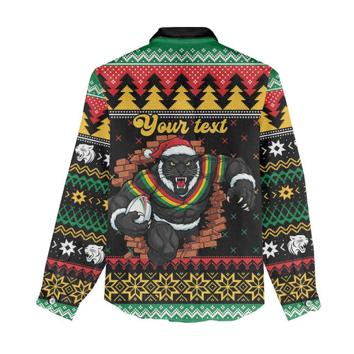Merry Panther Roar Personalized Women Casual Shirt Christmas Rugby League Spirit - Aussie Hoodie