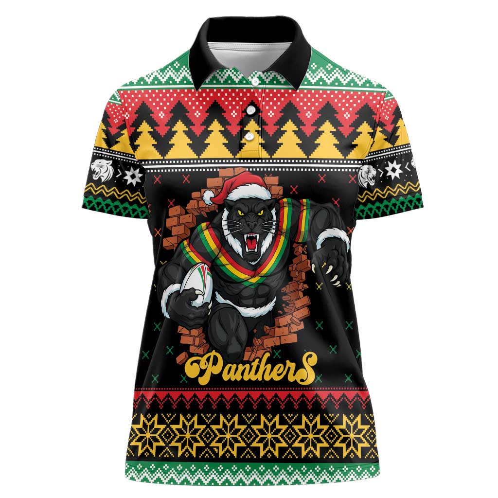Merry Panther Roar Personalized Women Polo Shirt Christmas Rugby League Spirit - Aussie Hoodie