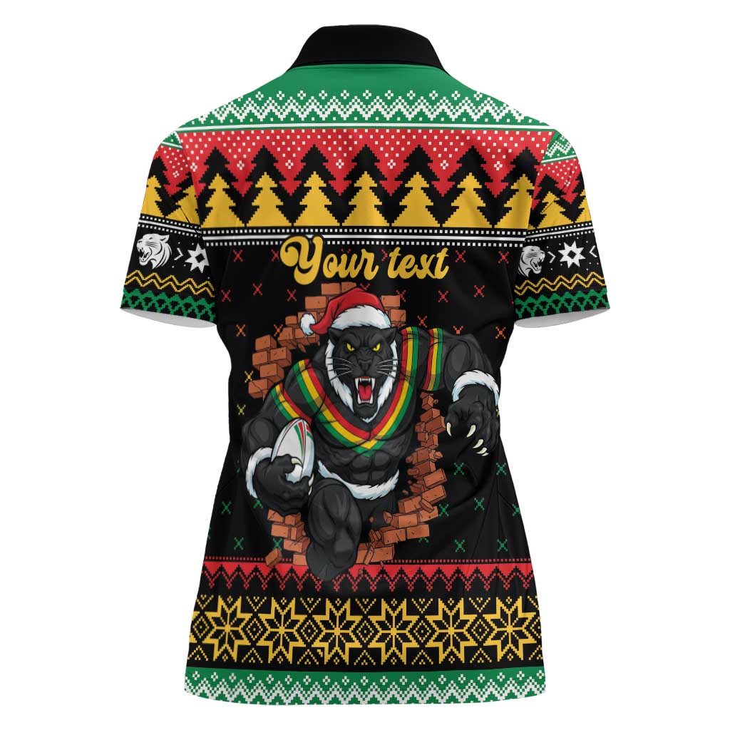 Merry Panther Roar Personalized Women Polo Shirt Christmas Rugby League Spirit - Aussie Hoodie