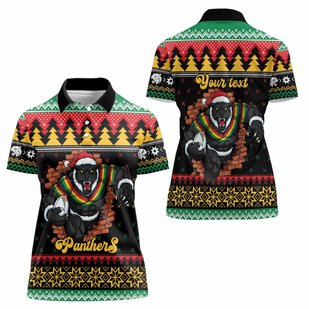 Merry Panther Roar Personalized Women Polo Shirt Christmas Rugby League Spirit - Aussie Hoodie