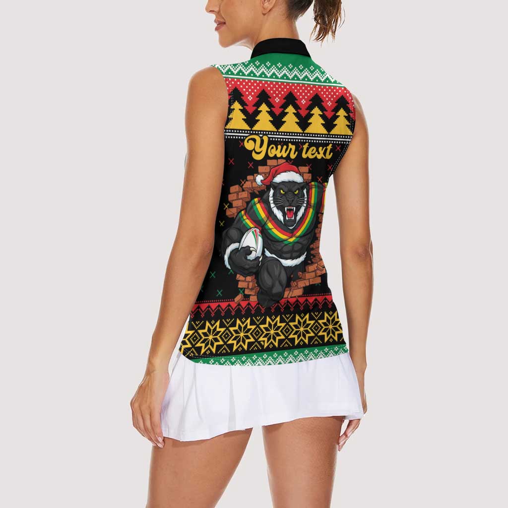 Merry Panther Roar Personalized Women Sleeveless Polo Shirt Christmas Rugby League Spirit - Aussie Hoodie
