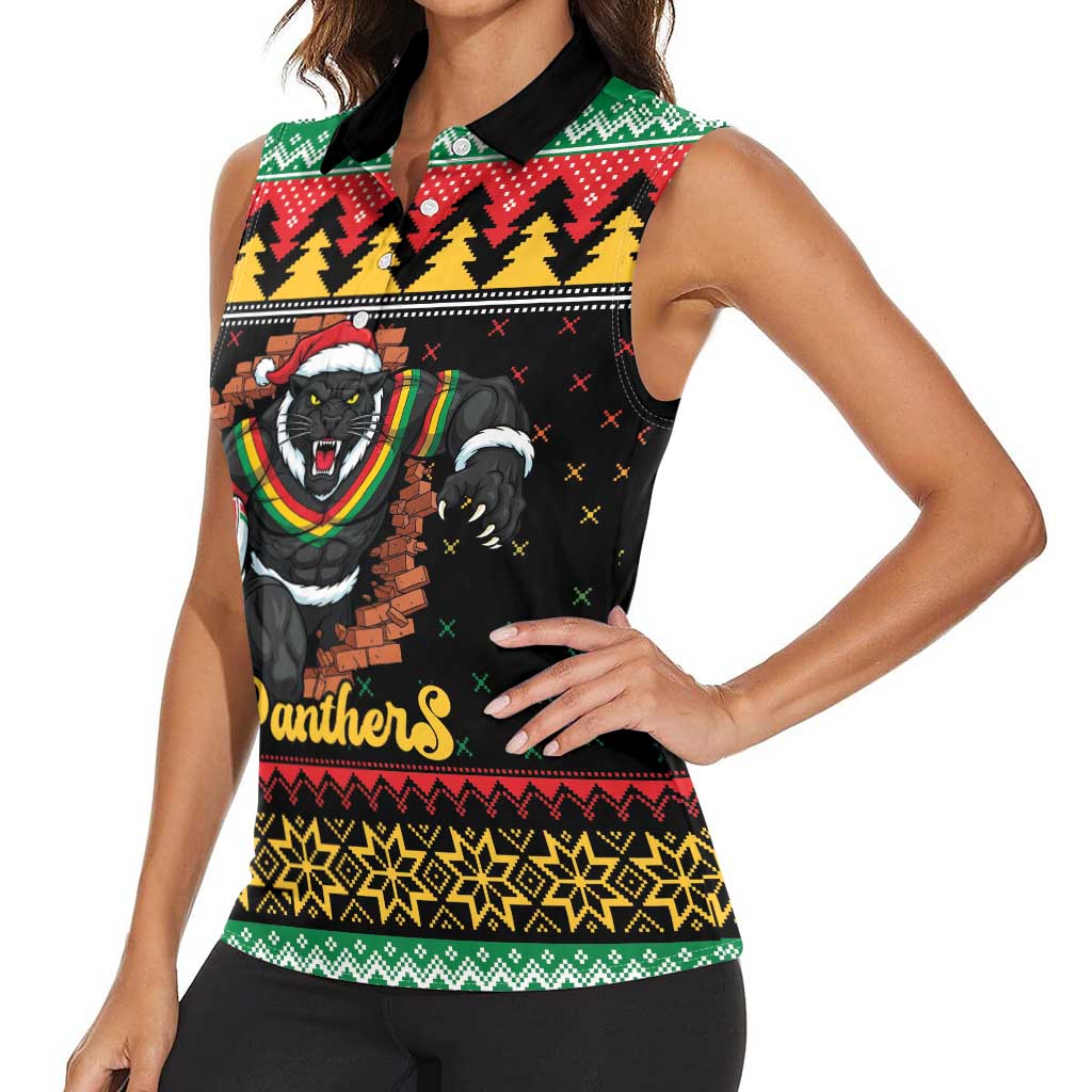 Merry Panther Roar Personalized Women Sleeveless Polo Shirt Christmas Rugby League Spirit - Aussie Hoodie