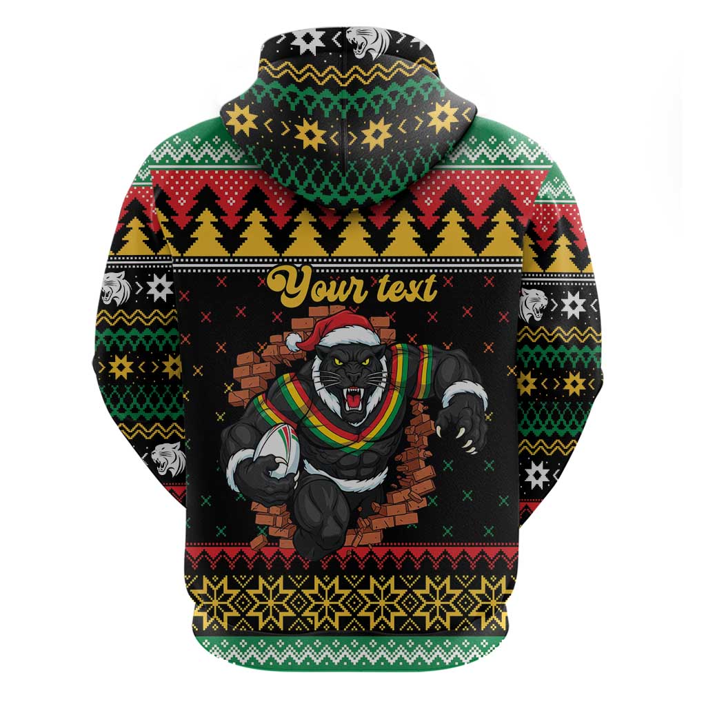 Merry Panther Roar Personalized Zip Hoodie Christmas Rugby League Spirit - Aussie Hoodie