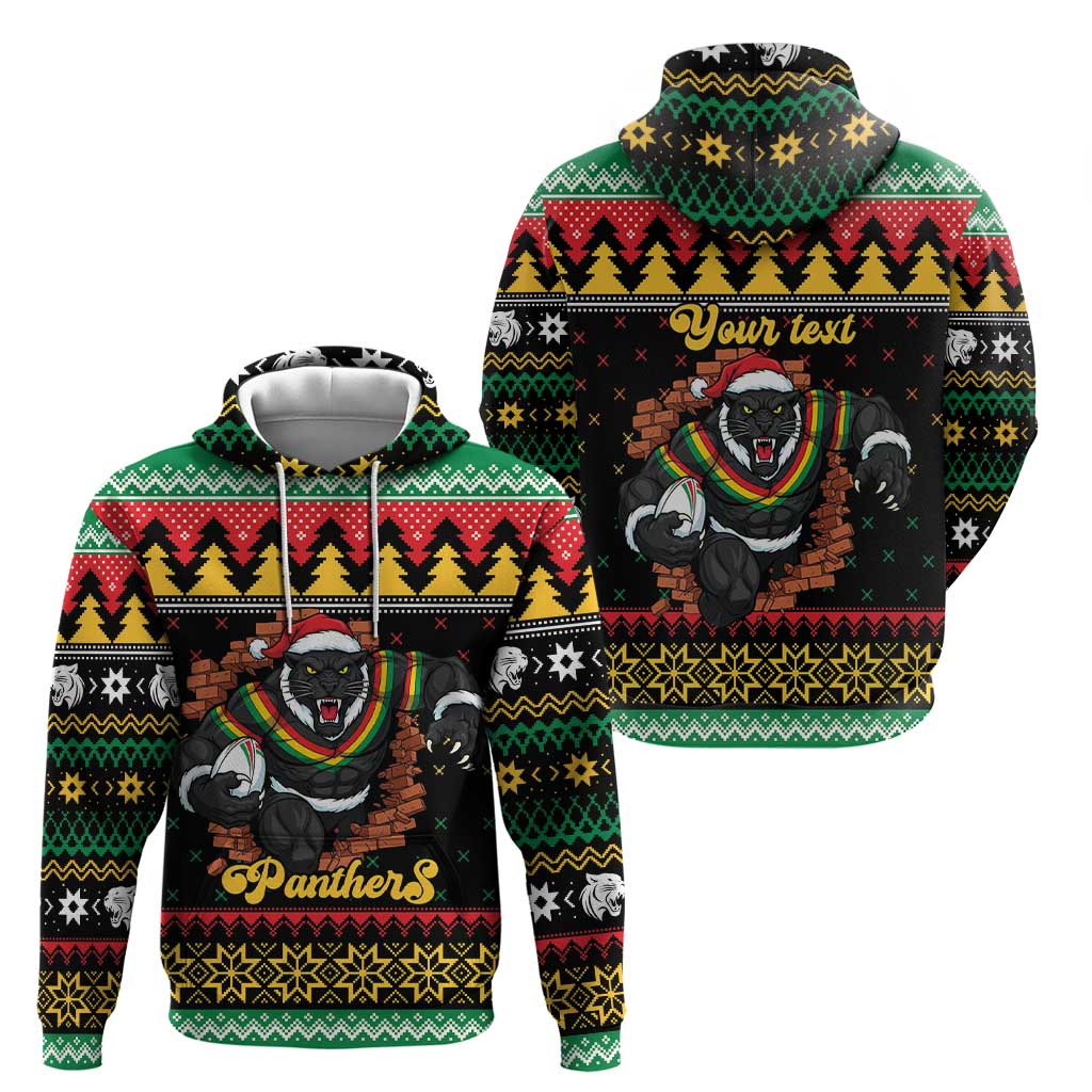 Merry Panther Roar Personalized Zip Hoodie Christmas Rugby League Spirit - Aussie Hoodie