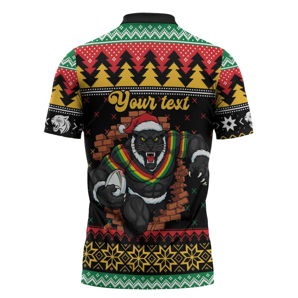 Merry Panther Roar Personalized Zipper Polo Shirt Christmas Rugby League Spirit - Aussie Hoodie