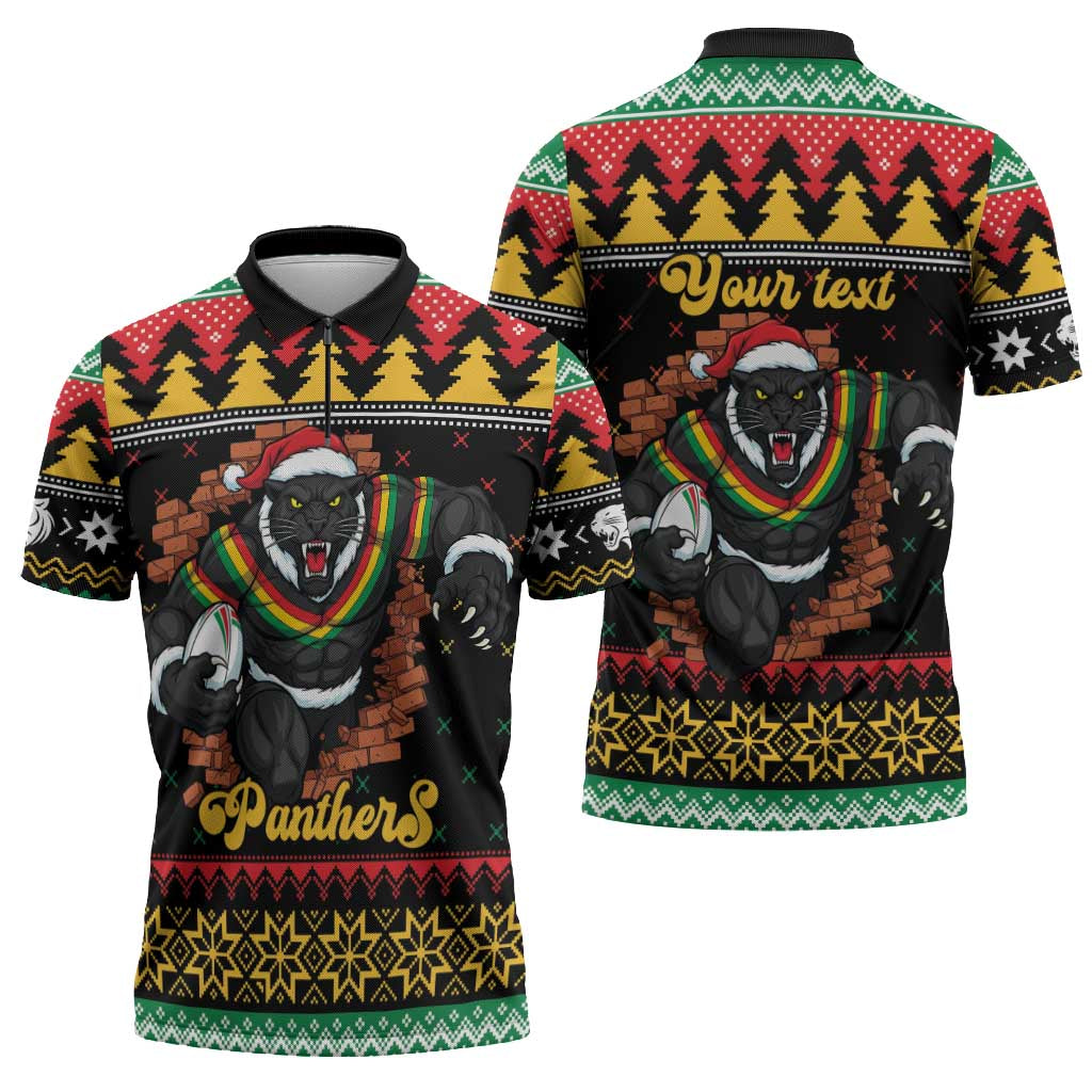 Merry Panther Roar Personalized Zipper Polo Shirt Christmas Rugby League Spirit - Aussie Hoodie