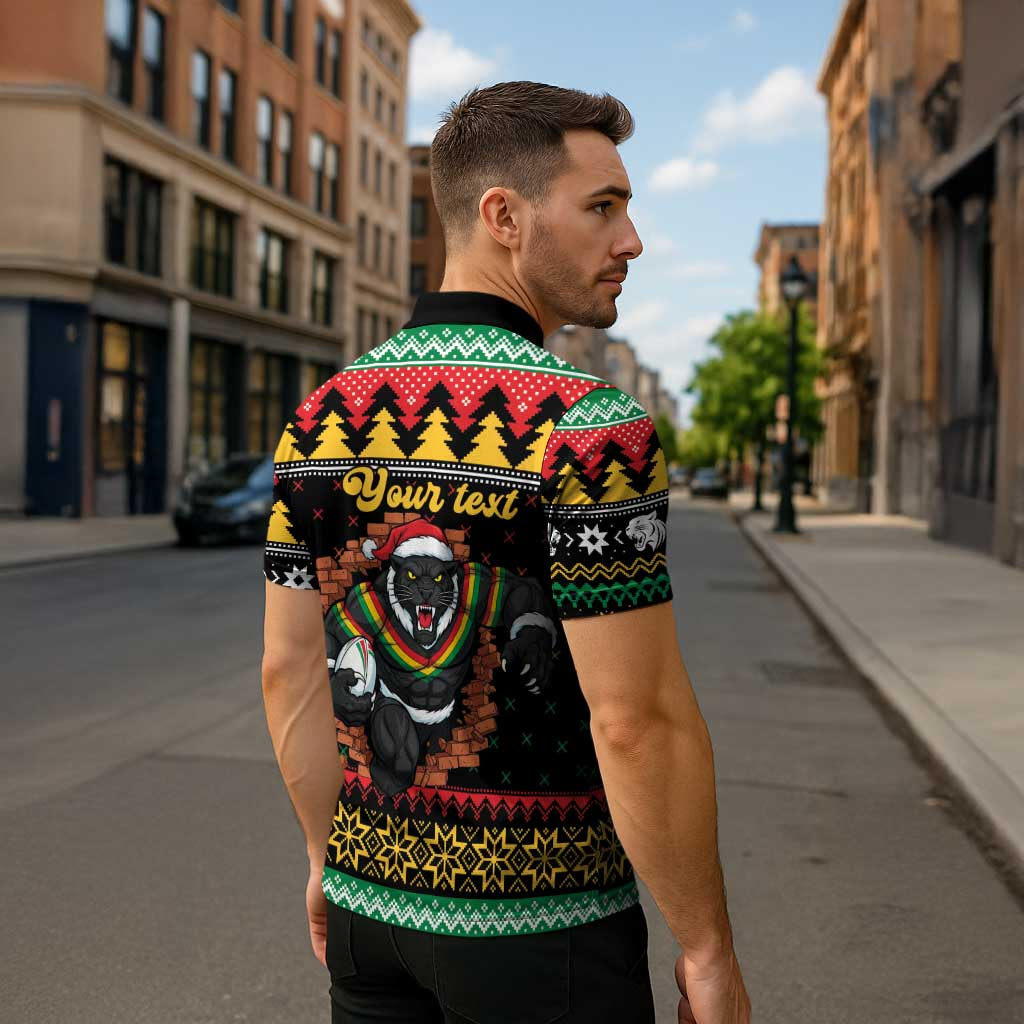 Merry Panther Roar Personalized Zipper Polo Shirt Christmas Rugby League Spirit - Aussie Hoodie