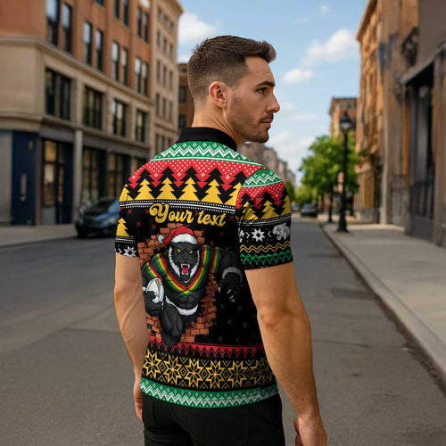 Merry Panther Roar Personalized Zipper Polo Shirt Christmas Rugby League Spirit - Aussie Hoodie