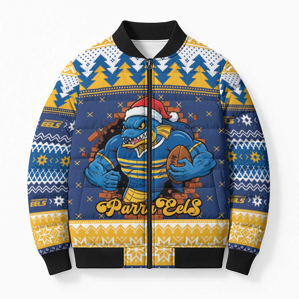 Parramatta Angry Eels Personalized Bomber Puffer Jacket Christmas Rugby League Spirit - Aussie Hoodie