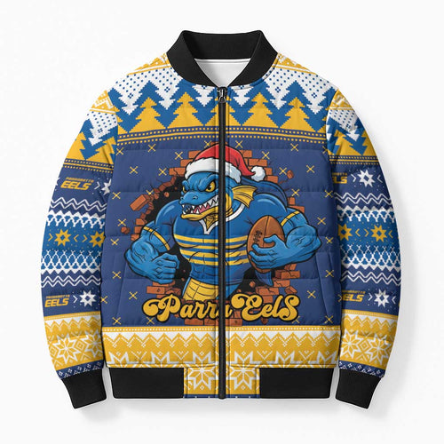 Parramatta Angry Eels Personalized Bomber Puffer Jacket Christmas Rugby League Spirit - Aussie Hoodie