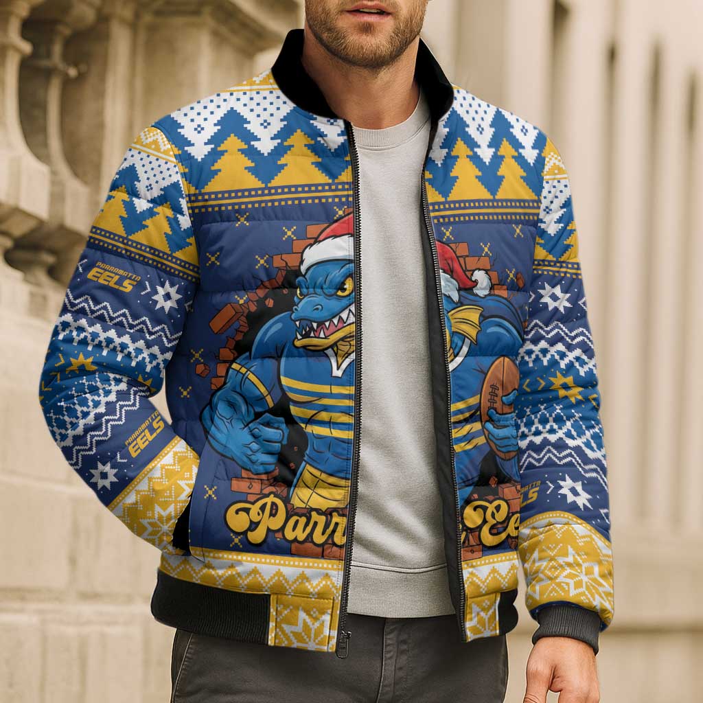 Parramatta Angry Eels Personalized Bomber Puffer Jacket Christmas Rugby League Spirit - Aussie Hoodie