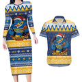 Parramatta Angry Eels Personalized Couples Matching Long Sleeve Bodycon Dress and Hawaiian Shirt Christmas Rugby League Spirit - Aussie Hoodie