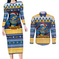 Parramatta Angry Eels Personalized Couples Matching Long Sleeve Bodycon Dress and Long Sleeve Button Shirt Christmas Rugby League Spirit - Aussie Hoodie
