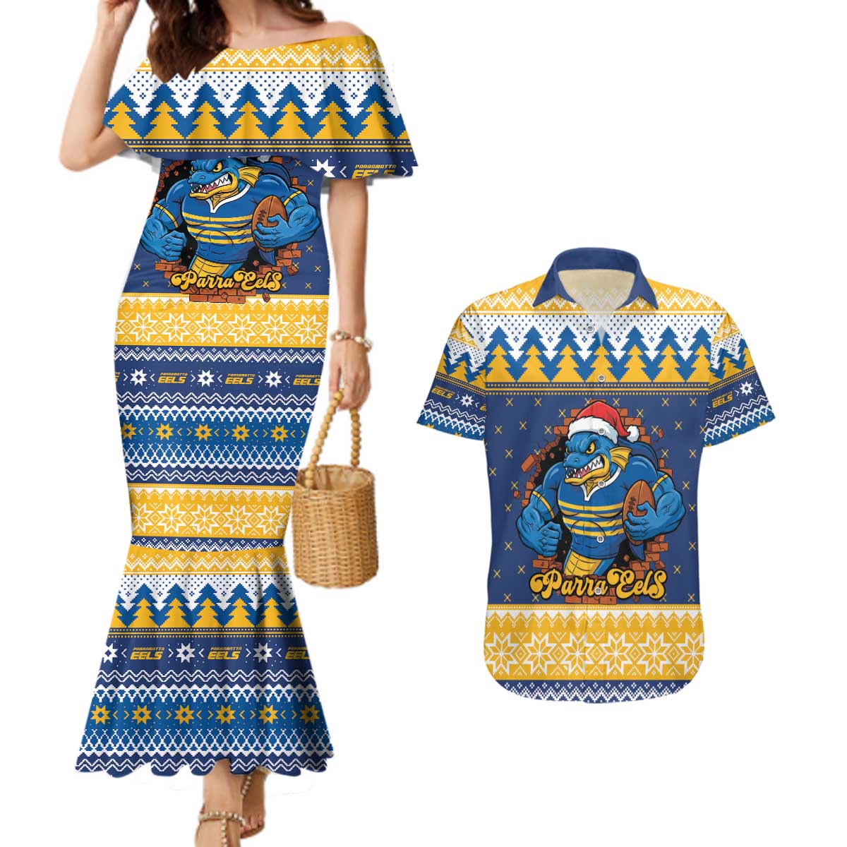 Parramatta Angry Eels Personalized Couples Matching Mermaid Dress and Hawaiian Shirt Christmas Rugby League Spirit - Aussie Hoodie